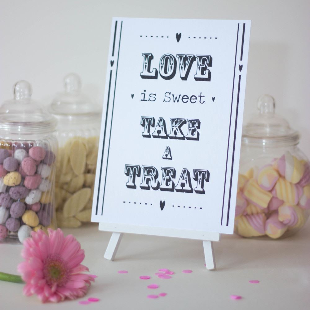 candy-sweet-bar-sign-white-love-is-sweet-sign-and-easel-stand-wedding-v2|LLSTWLIS|Luck and Luck| 1