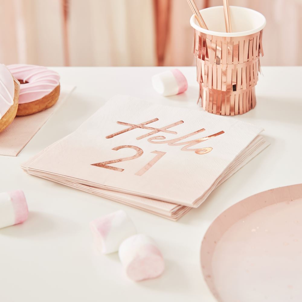 hello-21-rose-gold-paper-party-napkins-21st-birthday-napkins-x-16|MIX134|Luck and Luck| 1