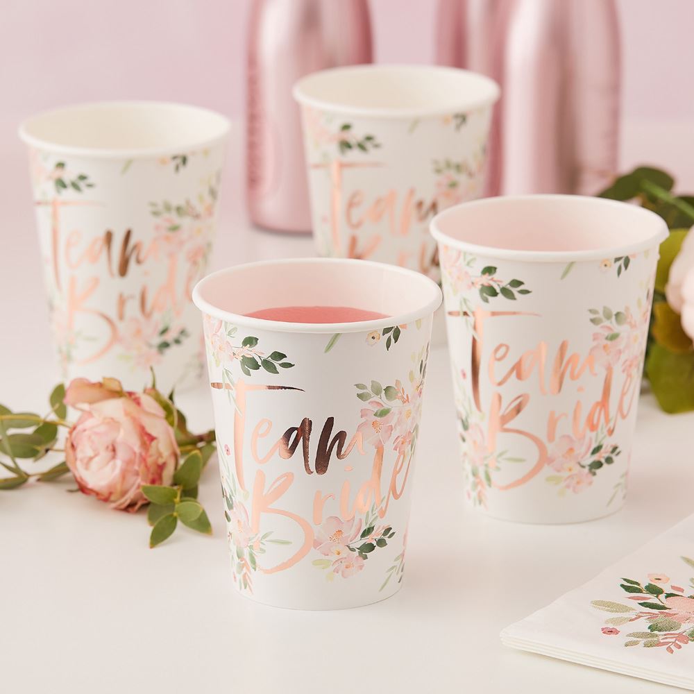 team-bride-floral-paper-cups-x-8-floral-hen-party|FH-218|Luck and Luck| 1