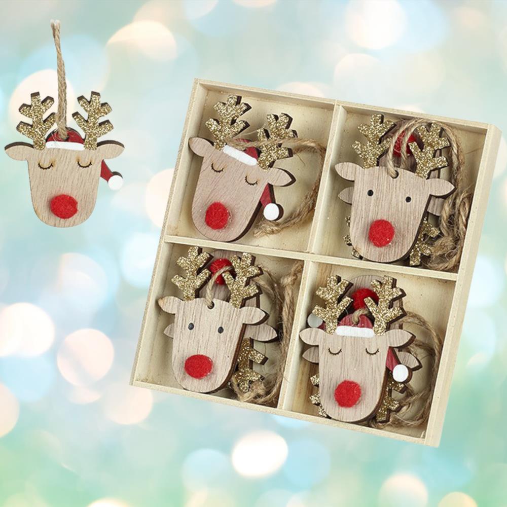 wooden-reindeer-with-gold-antlers-christmas-hanging-decs-set-of-8|TLA440|Luck and Luck| 1