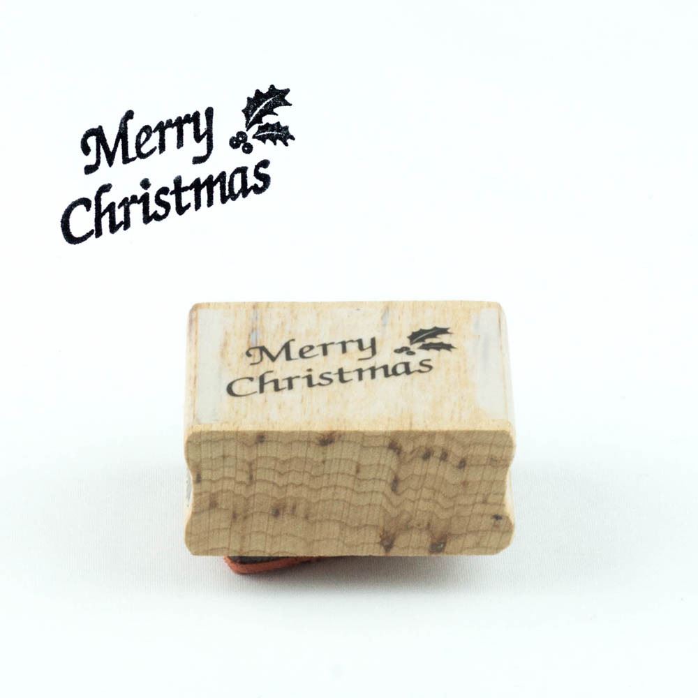 merry-christmas-with-holly-wood-mounted-rubber-craft-stamp|110A|Luck and Luck| 3