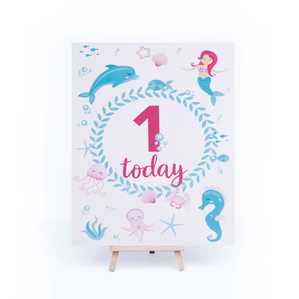 mermaid-age-1-birthday-sign-and-easel|LLSTWMERMAID1A4|Luck and Luck| 3