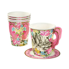 truly-alice-in-wonderland-paper-cups-handle-and-saucers-x-12|TSALICE-CUPSET|Luck and Luck|2