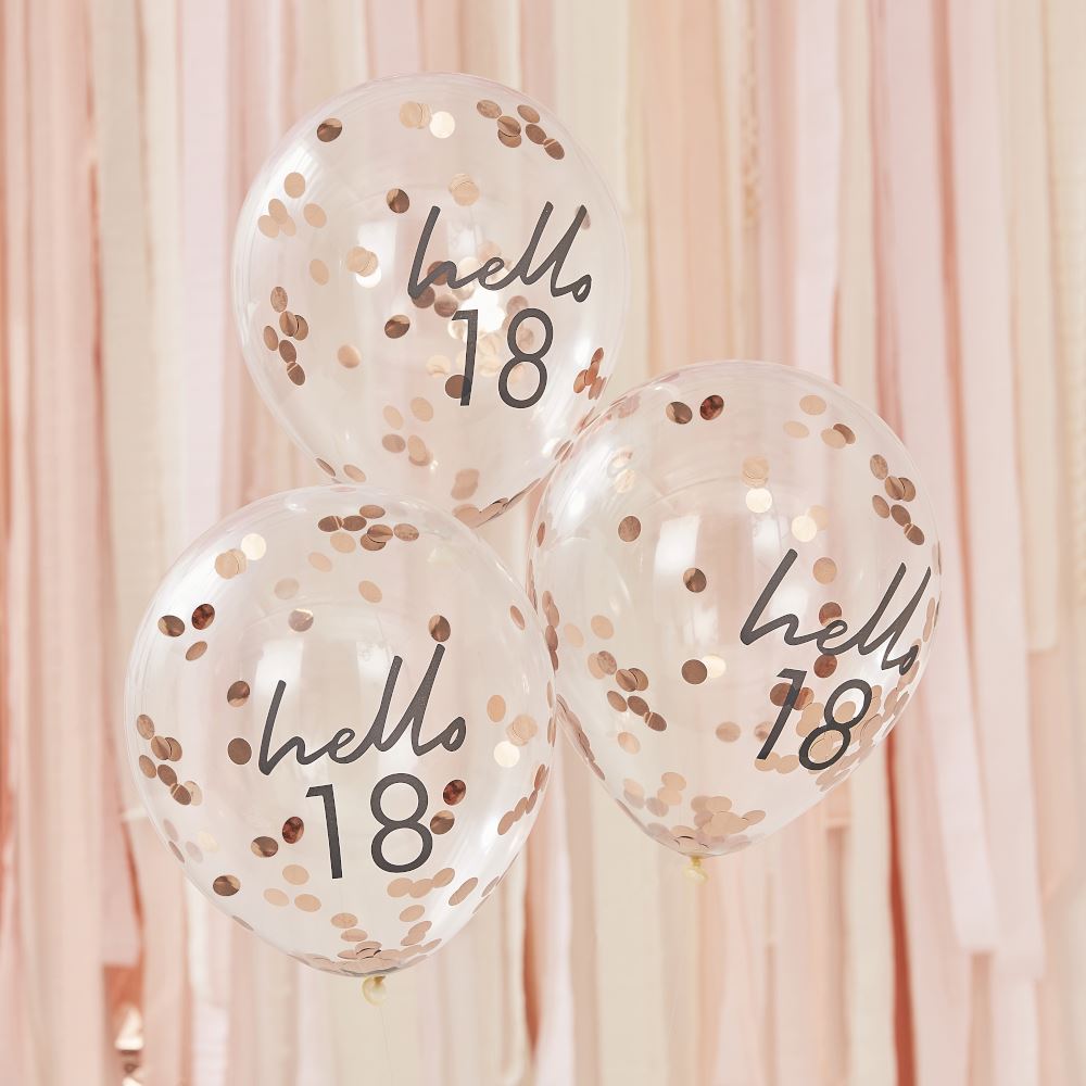 hello-18-rose-gold-party-balloons-18th-birthday-balloons-x-5|MIX105|Luck and Luck| 1