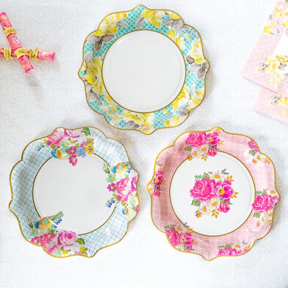 alice-in-wonderland-medium-paper-plate-x-12-vintage-floral-bird-wedding-party|TS4-MED-PLATE|Luck and Luck| 1