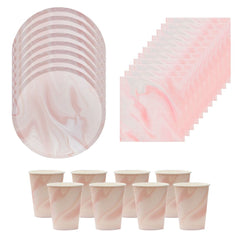 pink-marble-party-pack-for-8-plates-napkins-and-cups|LLPINKMARBPP|Luck and Luck| 1