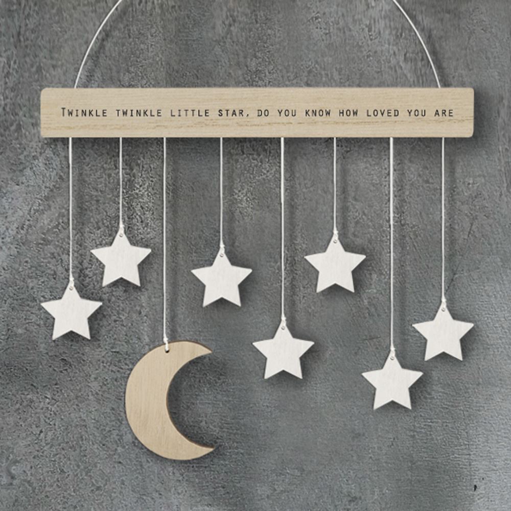east-of-india-twinkle-wood-hanger-with-moon-and-stars-baby-nursery|586|Luck and Luck| 1