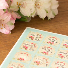 floral-doily-baby-shower-sticker-sheet-35-stickers-mum-to-be-about-to-pop|LLBS001|Luck and Luck| 1