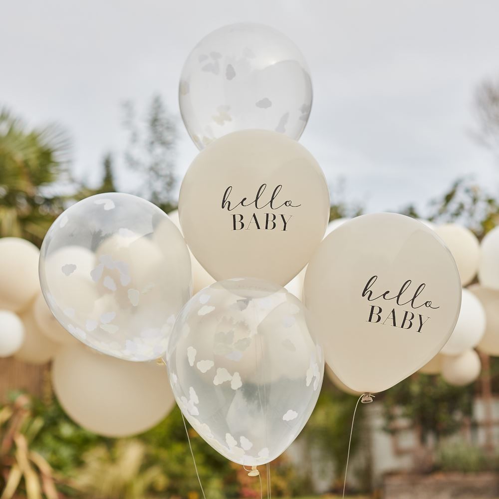 hello-baby-taupe-and-cloud-confetti-baby-shower-balloons-x-5|HEB-108|Luck and Luck| 1