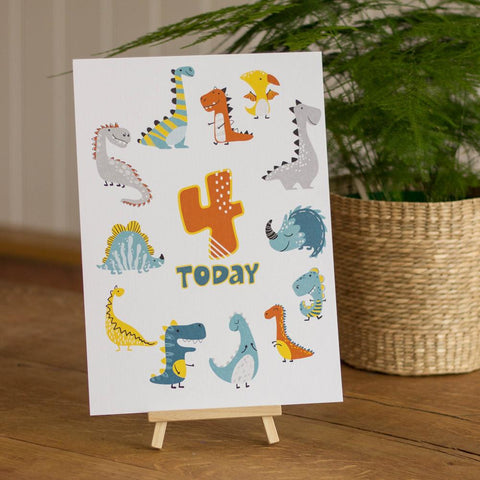 dinosaur-birthday-age-4-sign-and-easel|LLSTWDINO4A4|Luck and Luck| 1