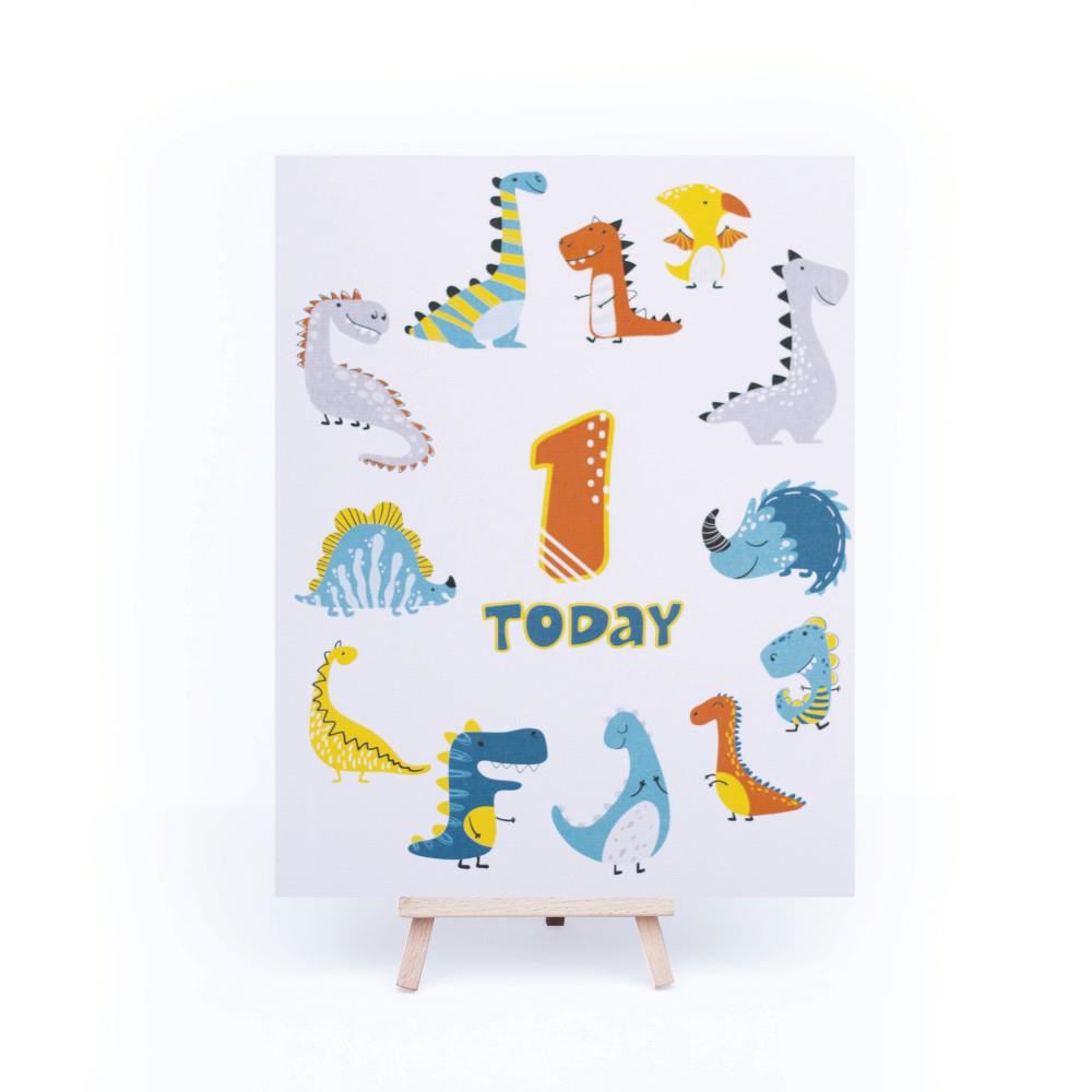 dinosaur-1st-birthday-age-1-sign-and-easel|LLSTWDINO1A4|Luck and Luck|2