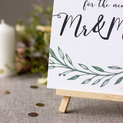 leave-your-wishes-white-card-botanical-and-easel-sign-wedding-guest-book|LLSTWBOTLYW|Luck and Luck|2