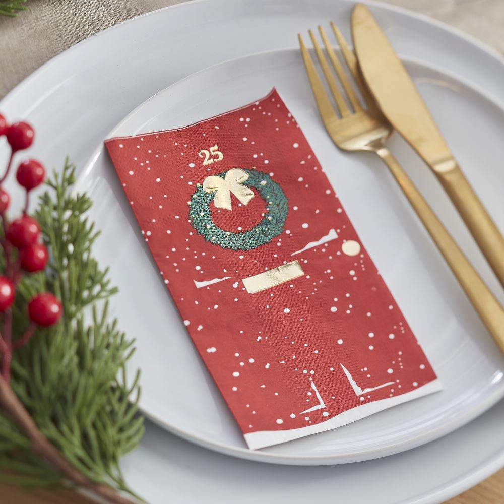 christmas-door-foiled-paper-party-napkins-x-16|RED-569|Luck and Luck| 1
