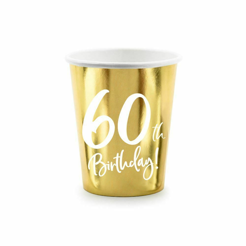 60th-birthday-gold-paper-party-cups-decorations-x-6|KPP7360019M|Luck and Luck|2