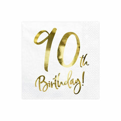 90th-birthday-paper-party-napkins-gold-and-white-x-20|SP33-77-90-008|Luck and Luck| 1