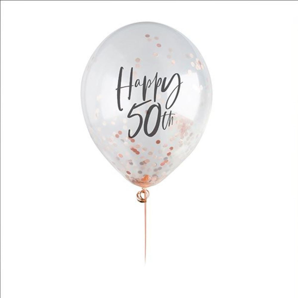 happy-50th-rose-gold-confetti-balloons-5-pack|HBMM215|Luck and Luck|2