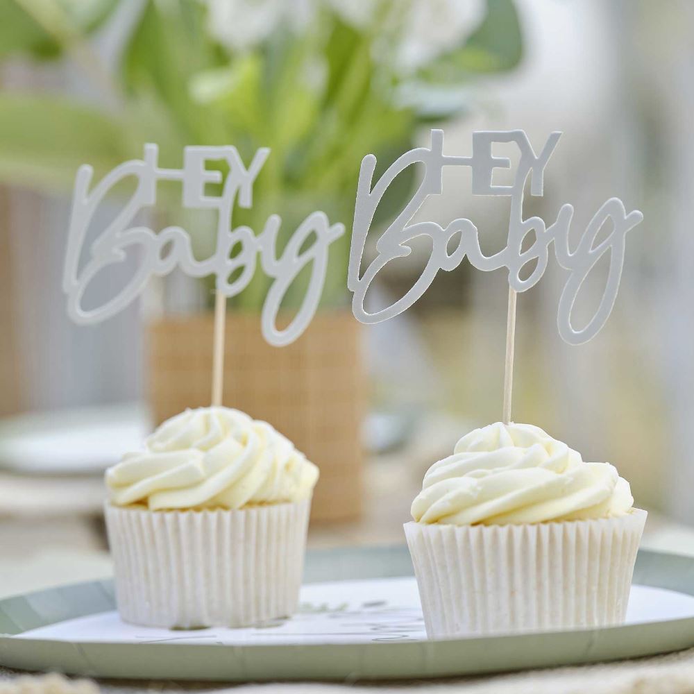 baby-shower-cupcake-toppers-green-hey-baby-x-12|BBA-108|Luck and Luck| 1