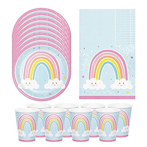 happy-rainbow-party-pack-napkins-plates-and-cups-x-8|HAPPYRAINPP1|Luck and Luck| 1