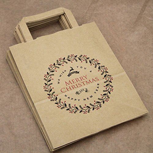merry-christmas-party-bags-kraft-brown-with-handles-x-10-gift-bags|LLKBHMC|Luck and Luck| 1
