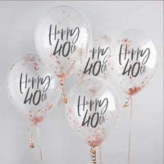 happy-40th-rose-gold-confetti-balloons-5-pack|HBMM214|Luck and Luck| 1