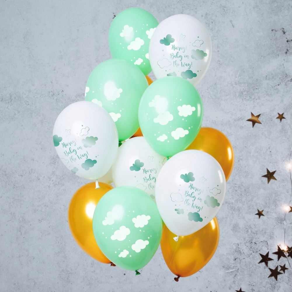 mint-green-hooray-baby-on-the-way-helium-balloons-set-of-12|69342|Luck and Luck| 1