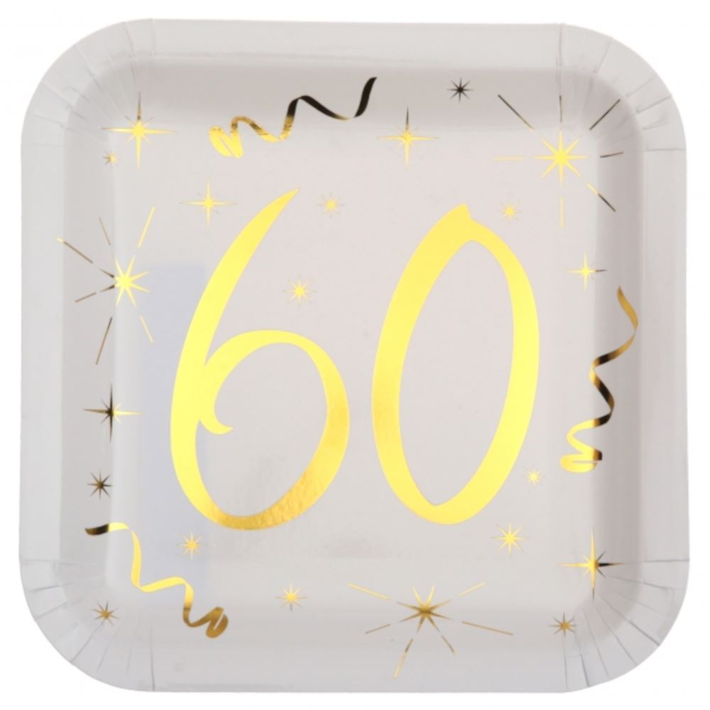 age-60th-birthday-gold-square-paper-plates-x-10|615600000060|Luck and Luck| 1