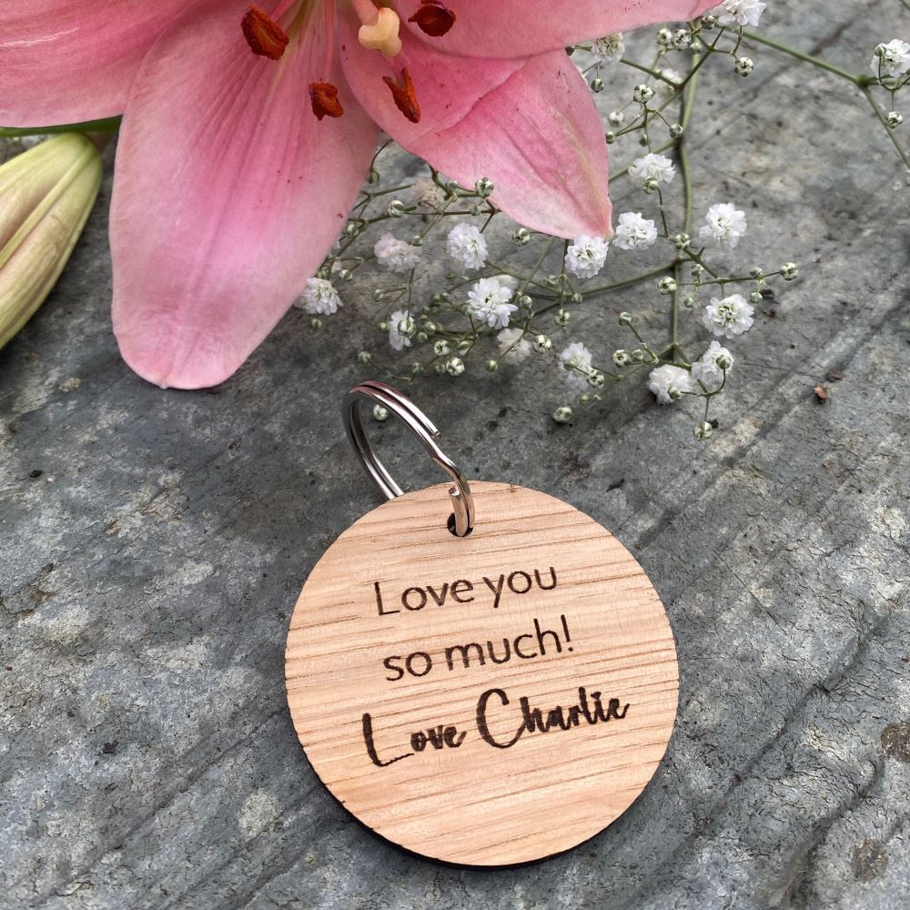 personalised-wood-oak-veneer-keyring-you-are-my-one-and-only-wreath|LLWWCOUPKEYRINGD5|Luck and Luck| 3