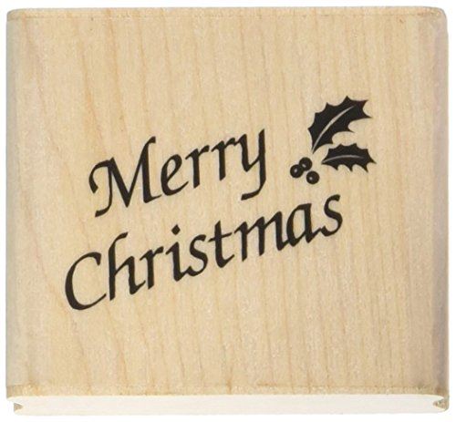 merry-christmas-with-holly-wood-mounted-rubber-craft-stamp|110A|Luck and Luck| 1