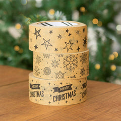 wide-christmas-kraft-gift-wrap-tape-set-of-3-x-50m|LLWIDETAPEX3|Luck and Luck| 1