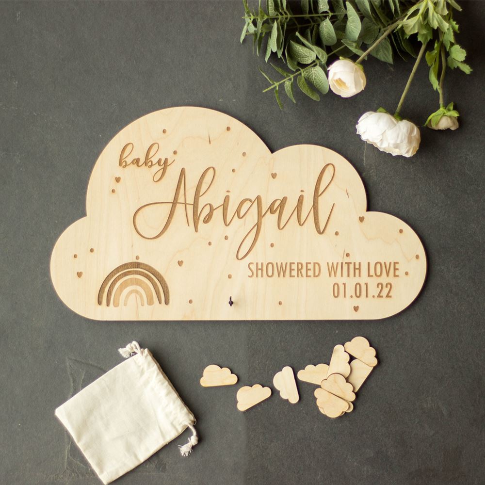 personalised-wooden-cloud-baby-shower-alternative-guest-book|LLWWGBCDP|Luck and Luck| 1