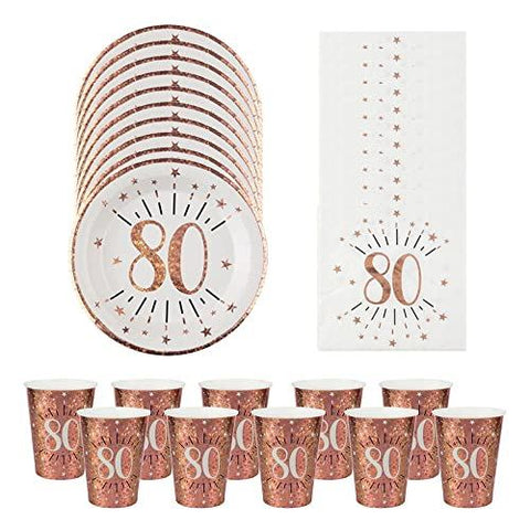sparkle-rose-gold-age-80-party-pack-plates-napkins-and-cups|LLSPARKLEAGE80PP|Luck and Luck| 1