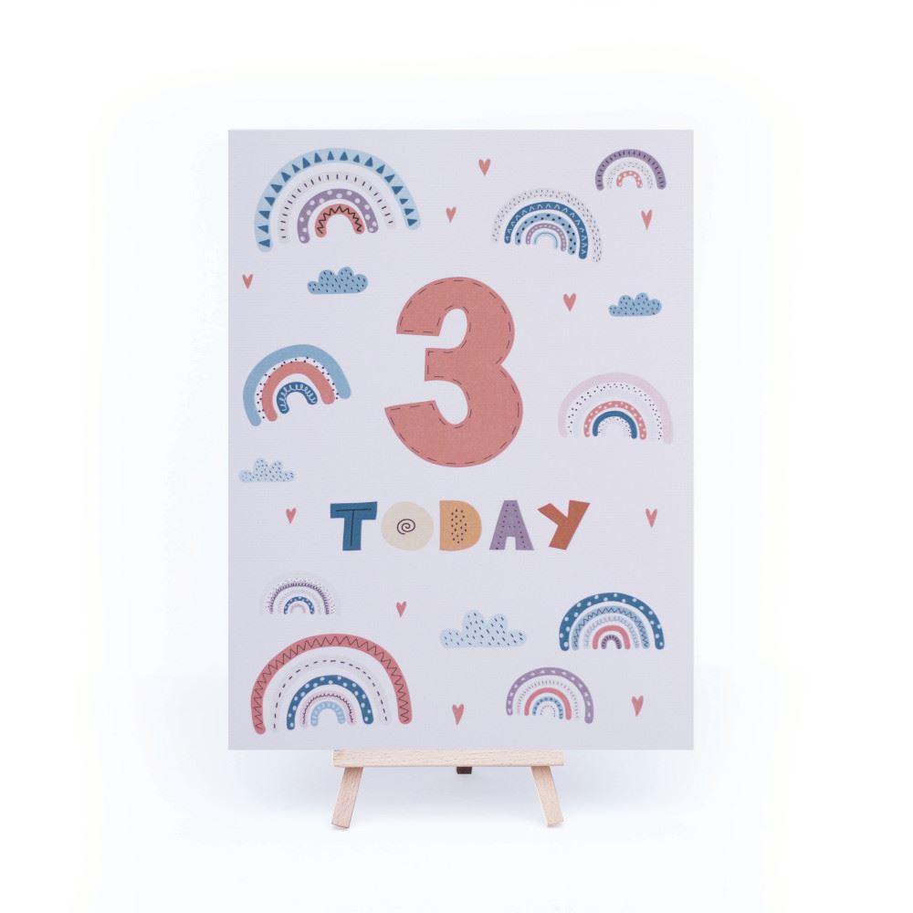 rainbow-age-3-birthday-sign-and-easel|LLSTWRAINBOW3A4|Luck and Luck| 3